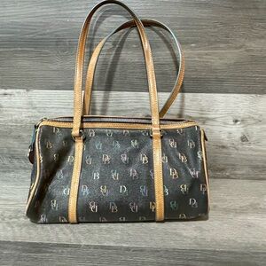 Dooney & Bourke Multicolor DB Monogram Barrel Bag Y2K Leather Trim Purse